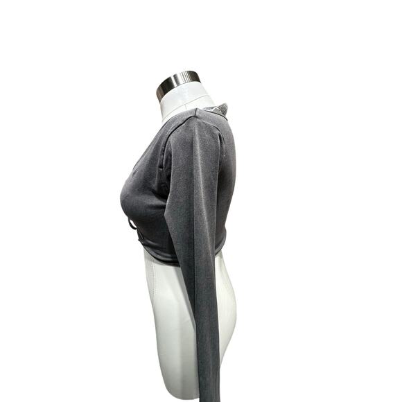 ZARA Charcoal Grey Ruched Tie Front Long Sleeve Crop Top - Sexy & Trendy - Picture 7 of 9